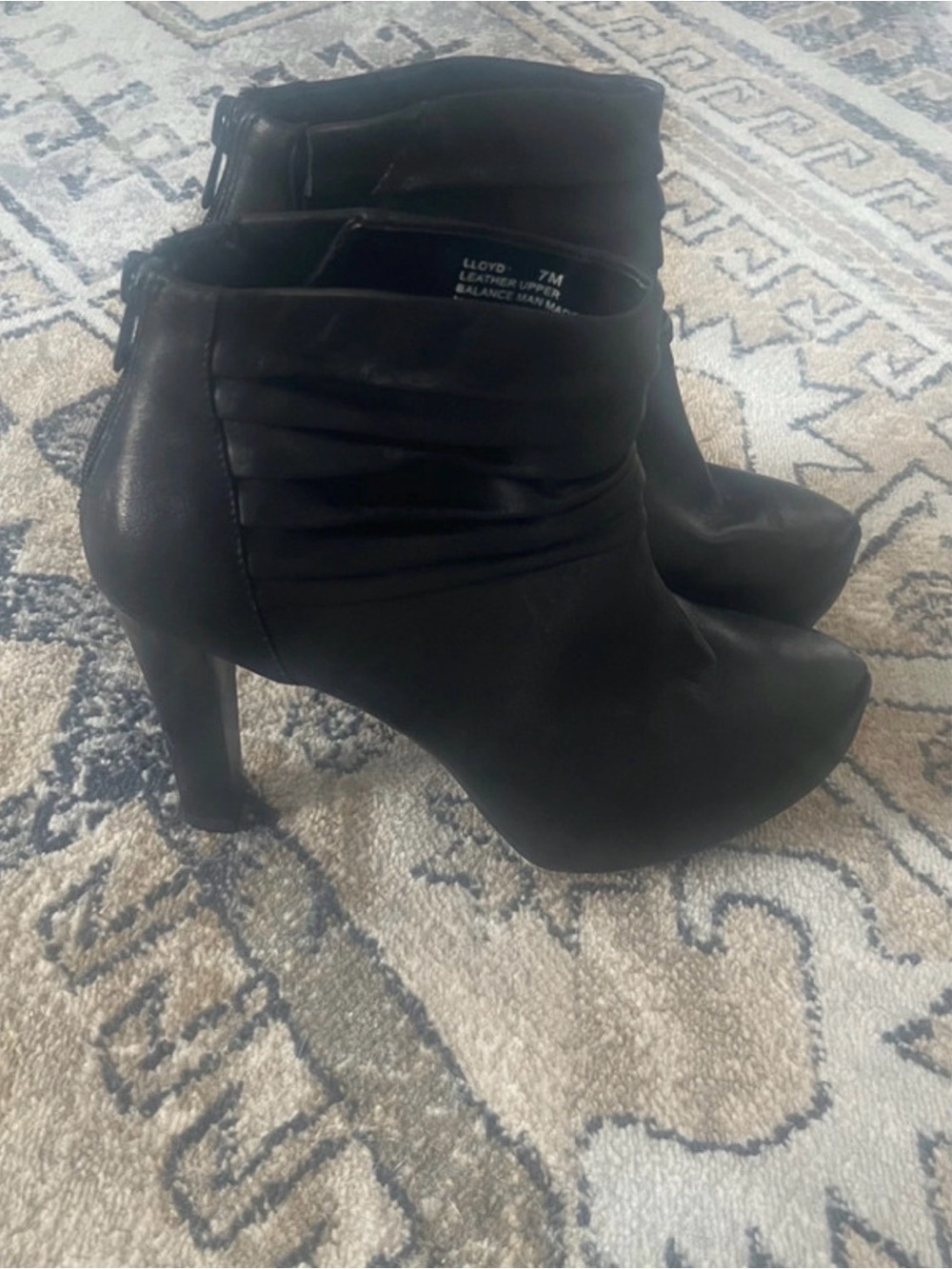 Lloyd Black Leather Ruched Ankle Booties with Back Zip